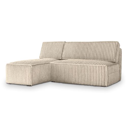 Canapé D'angle Briso Crème En Velours Côtelé Avec Fonction De Couchage