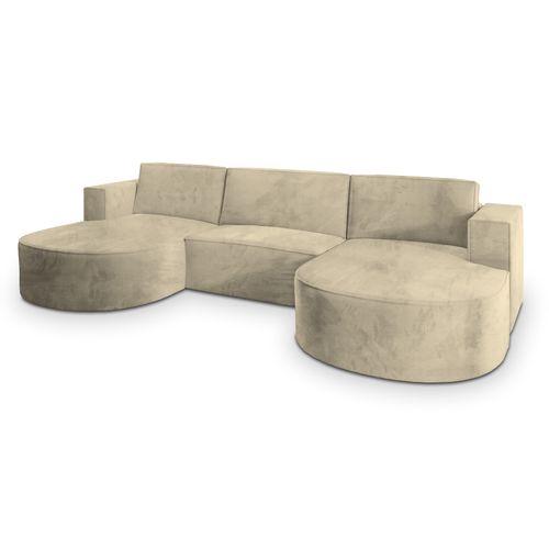 Canapé D'angle Vezzo Crème En Velours Avec Fonction De Couchage