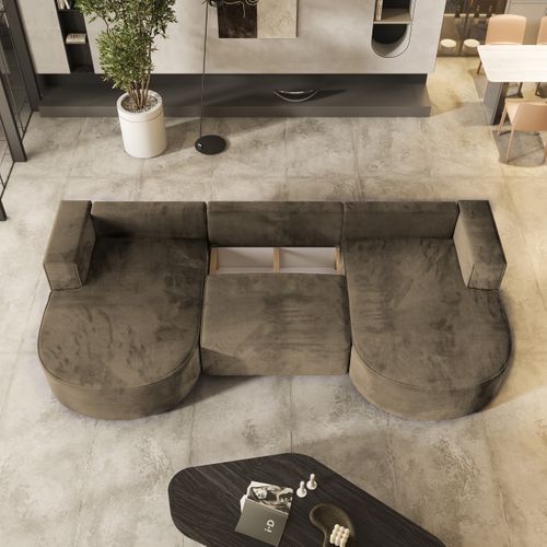 Canapé D'angle Vezzo Beige En Velours Avec Fonction De Couchage