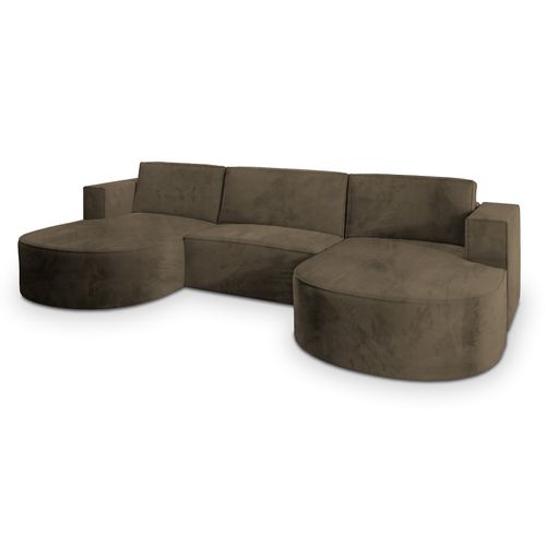 Canapé D'angle Vezzo Beige En Velours Avec Fonction De Couchage