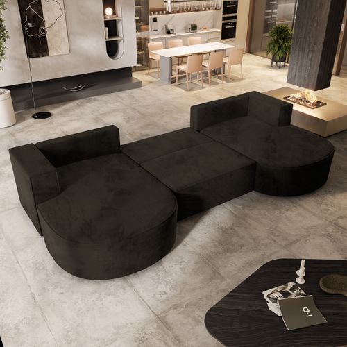 Canapé D'angle Vezzo Marron En Velours Avec Fonction De Couchage