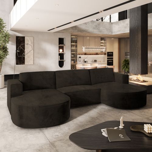 Canapé D'angle Vezzo Marron En Velours Avec Fonction De Couchage