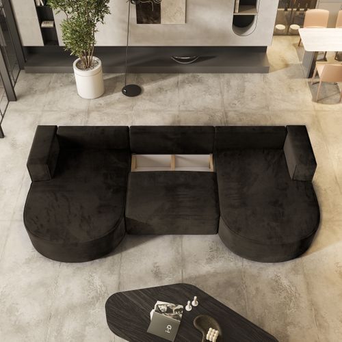 Canapé D'angle Vezzo Marron En Velours Avec Fonction De Couchage