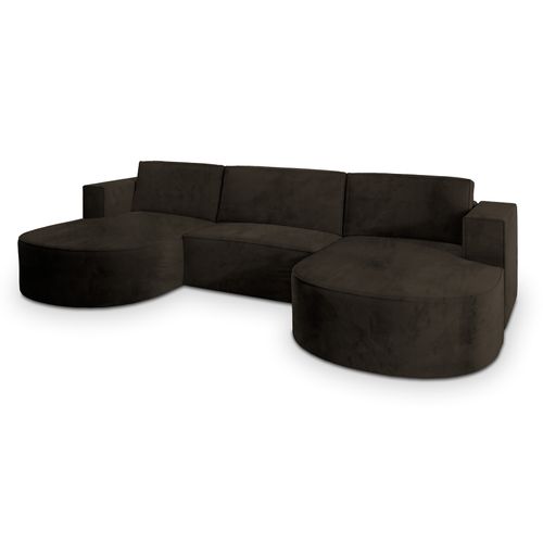 Canapé D'angle Vezzo Marron En Velours Avec Fonction De Couchage