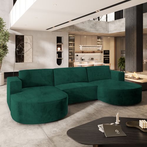 Canapé D'angle Vezzo Vert Sapin En Velours Avec Fonction De Couchage