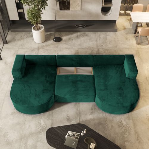 Canapé D'angle Vezzo Vert Sapin En Velours Avec Fonction De Couchage