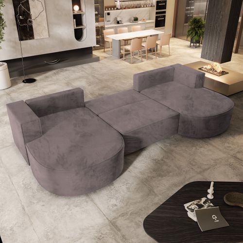 Canapé D'angle Vezzo Violet En Velours Avec Fonction De Couchage