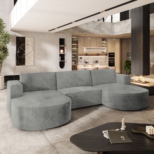 Canapé D'angle Vezzo Gris Clair En Velours Avec Fonction De Couchage