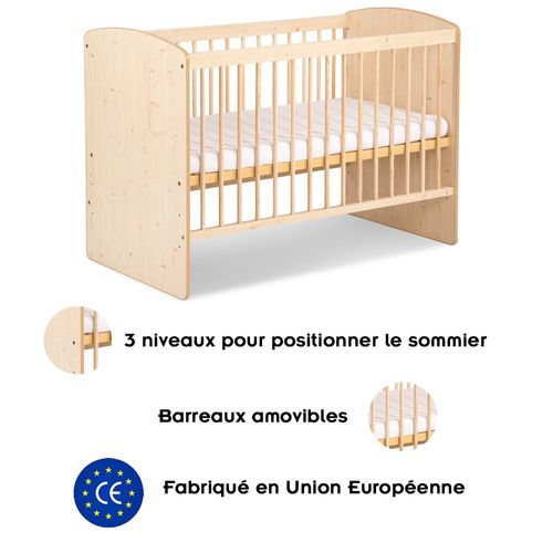 Karolina Ii Lit Bébé à Barreaux 120x60    Pin