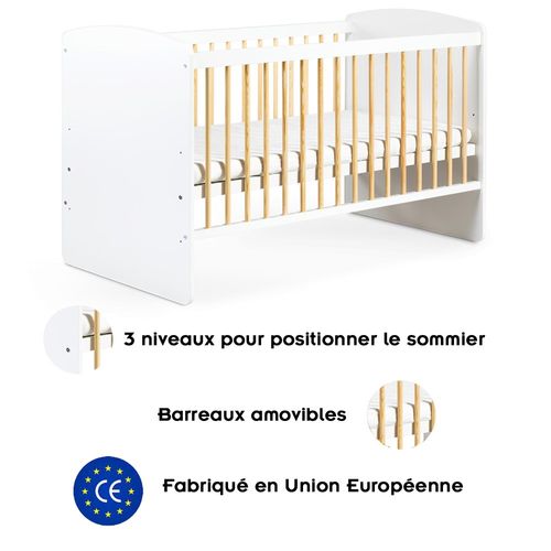 Karolina Ii Lit Bébé à Barreaux 120x60 Blanc / Pin