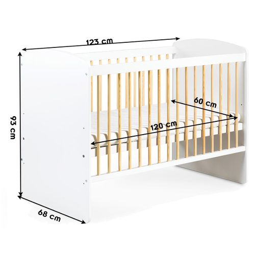 Karolina Ii Lit Bébé à Barreaux 120x60 Blanc / Pin