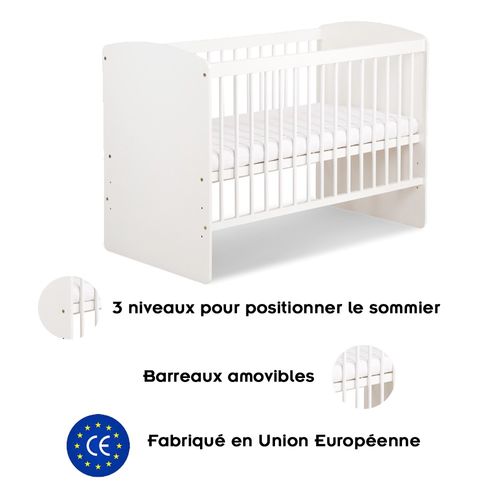 Karolina Ii Lit Bébé à Barreaux 120x60 Blanc