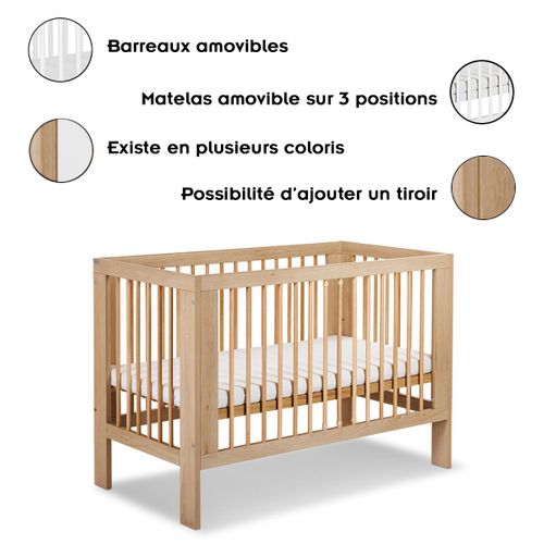 Olivia Lit Bébé à Barreaux 60x120    Bois   Sans Tiroir