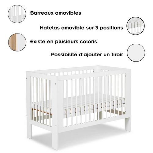 Olivia Lit Bébé à Barreaux 60x120    Blanc   Sans Tiroir