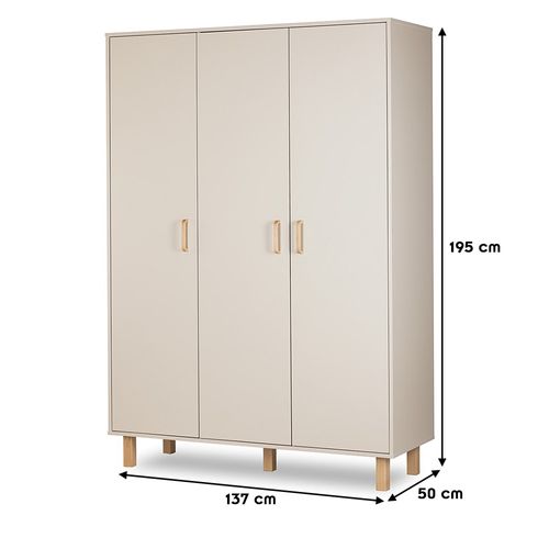 Laura Armoire Penderie 3 Portes Avec Étagères Et 3 Tiroirs 195x137 Champagne