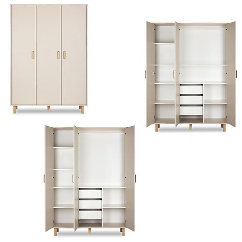 Laura Armoire Penderie 3 Portes Avec Étagères Et 3 Tiroirs 195x137 Champagne