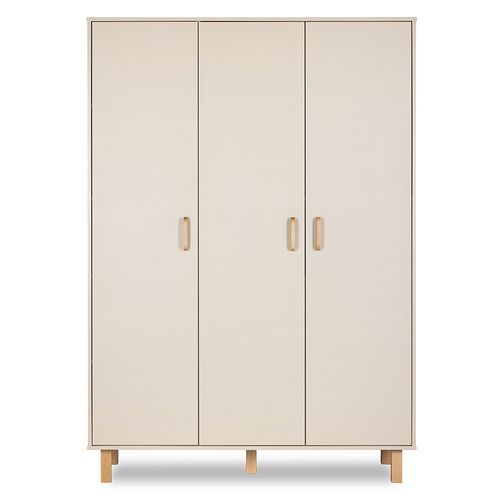 Laura Armoire Penderie 3 Portes Avec Étagères Et 3 Tiroirs 195x137 Champagne