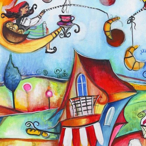 Tableau Bois Ville De Conte De Fées 80 X 120 Cm Multicolore