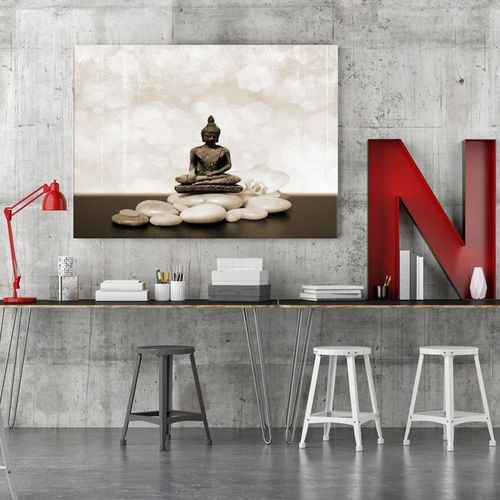 Tableau Bouddha Sur Les Rochers Zen 4 90 X 60 Cm Beige