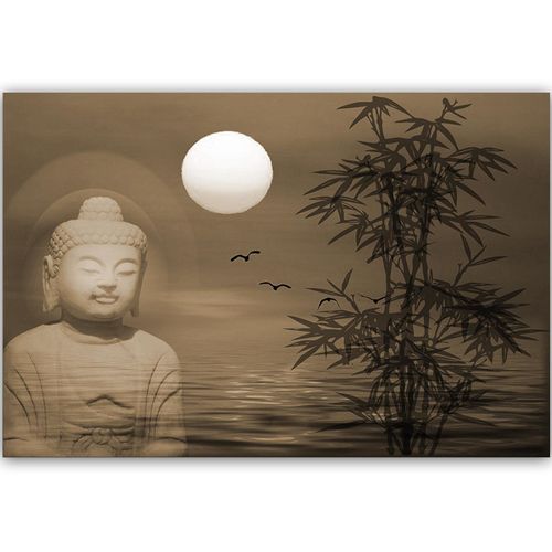 Tableau Bouddha Au Bord De La Mer Au Coucher Du Soleil 4 90 X 60 Cm Beige