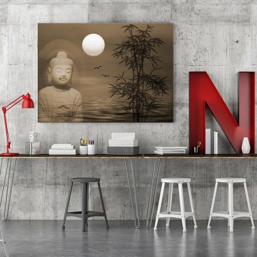 Tableau Bouddha Au Bord De La Mer Au Coucher Du Soleil 4 90 X 60 Cm Beige