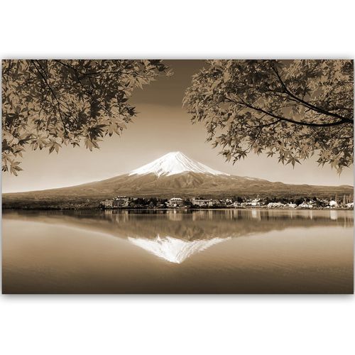 Tableau Bois Mont Fuji Et Lac 1 60 X 40 Cm Marron