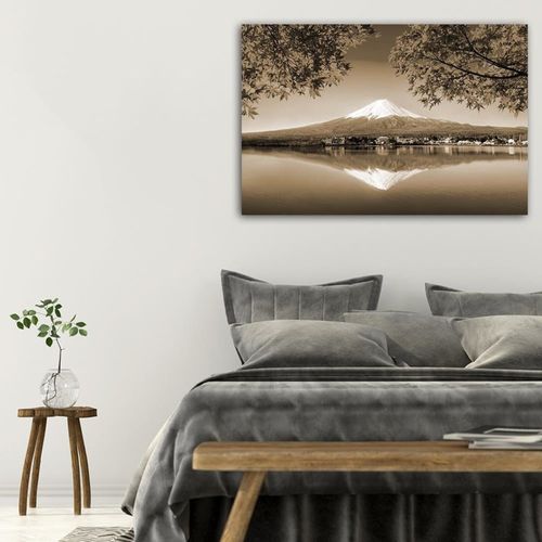 Tableau Bois Mont Fuji Et Lac 1 60 X 40 Cm Marron