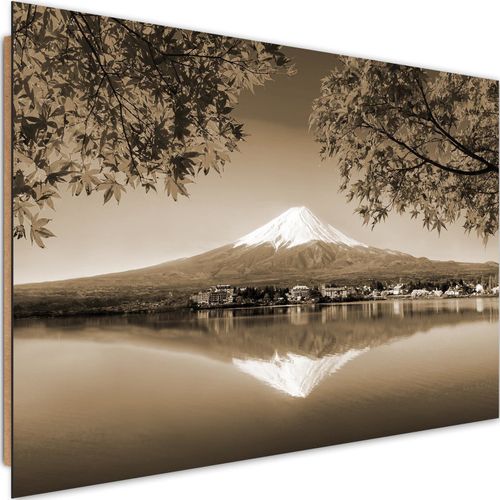 Tableau Bois Mont Fuji Et Lac 1 60 X 40 Cm Marron