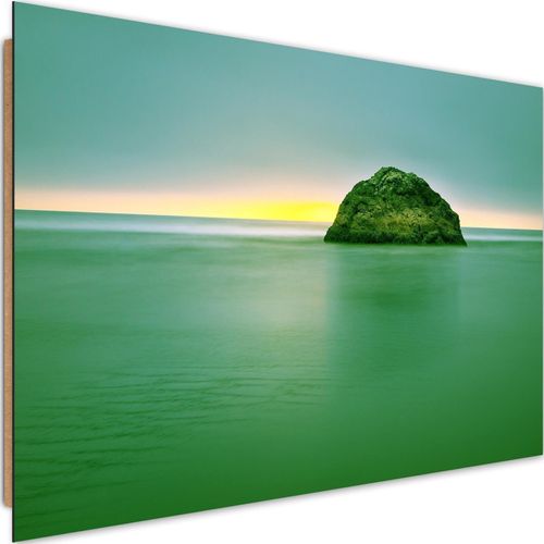 Tableau Bois Rock Dans La Mer Au Crépuscule 3 60 X 40 Cm Vert