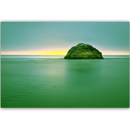 Tableau Bois Rock Dans La Mer Au Crépuscule 3 90 X 60 Cm Vert