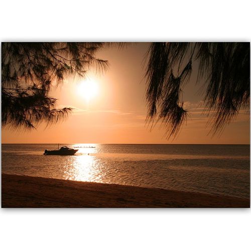 Tableau Bateau à Moteur Au Bord De La Mer 4 90 X 60 Cm Orange