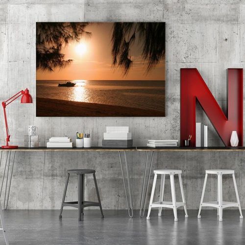 Tableau Bateau à Moteur Au Bord De La Mer 4 90 X 60 Cm Orange