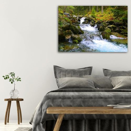 Tableau Ruisseau De Montagne Bois 3 90 X 60 Cm Vert