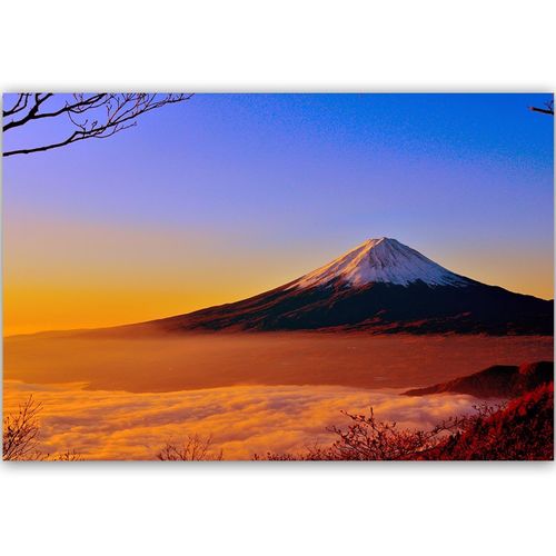 Tableau Bois Mont Fuji 4 60 X 40 Cm Bleu