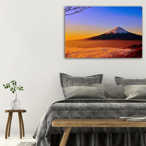Tableau Bois Mont Fuji 4 90 X 60 Cm Bleu