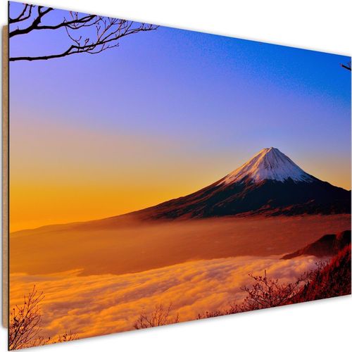 Tableau Bois Mont Fuji 4 120 X 80 Cm Bleu