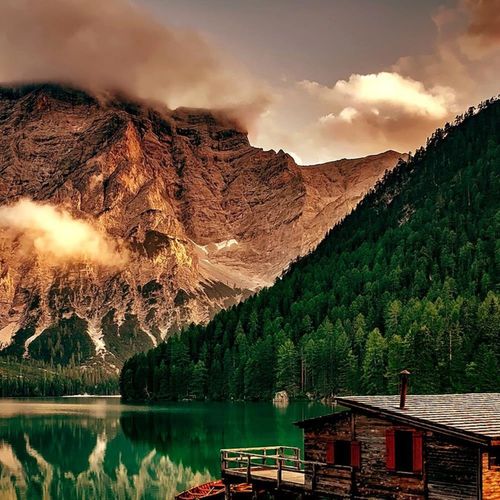 Tableau Chalet Lac Alpin 3 60 X 40 Cm Vert