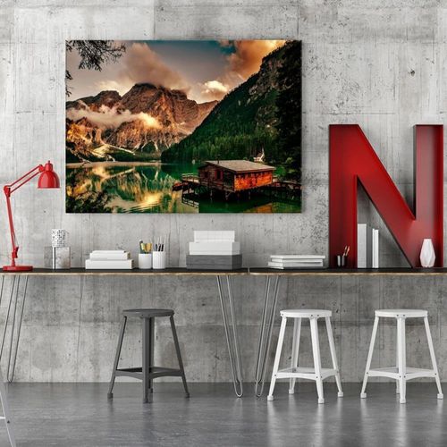 Tableau Chalet Lac Alpin 3 60 X 40 Cm Vert