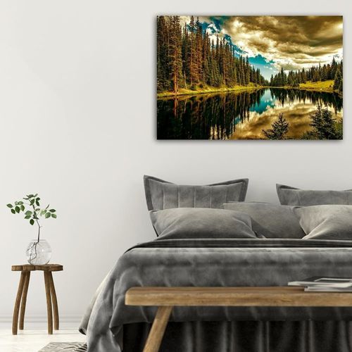 Tableau Bois Las Lac Alpin 4 60 X 40 Cm Vert