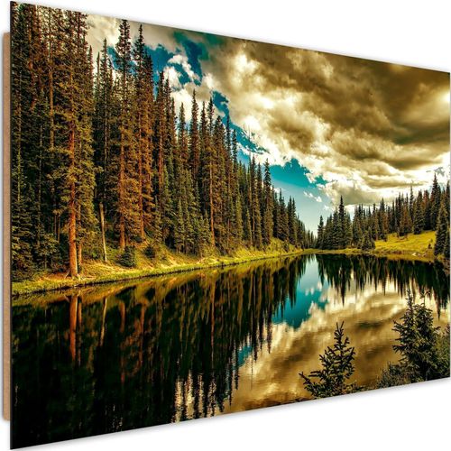 Tableau Bois Las Lac Alpin 4 60 X 40 Cm Vert