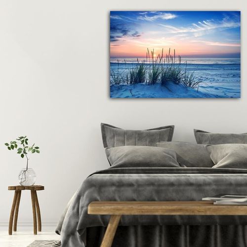Tableau Bois Herbe Sur La Plage 4 90 X 60 Cm Bleu