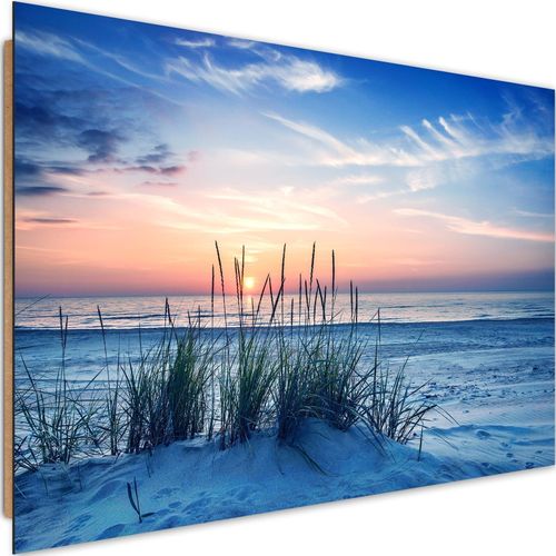 Tableau Bois Herbe Sur La Plage 4 90 X 60 Cm Bleu