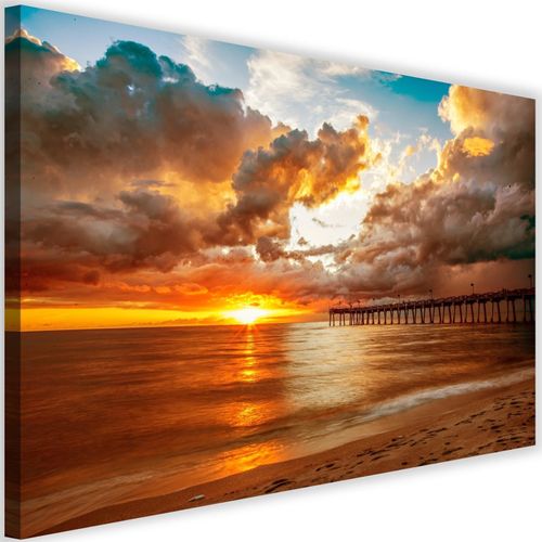 Tableau Jetée Et Coucher De Soleil 90 X 60 Cm Orange