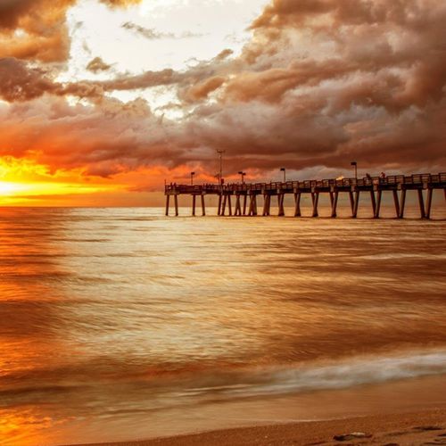 Tableau Jetée Et Coucher De Soleil 120 X 80 Cm Orange