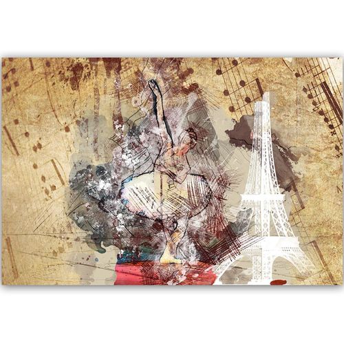 Tableau Bois Ballerine Et La Tour Eiffel 60 X 40 Cm Beige