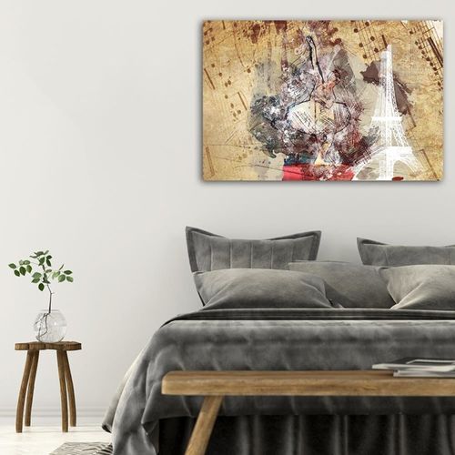 Tableau Bois Ballerine Et La Tour Eiffel 60 X 40 Cm Beige