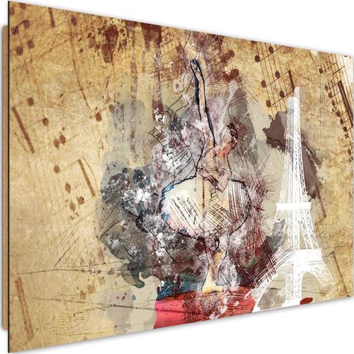 Tableau Bois Ballerine Et La Tour Eiffel 120 X 80 Cm Beige