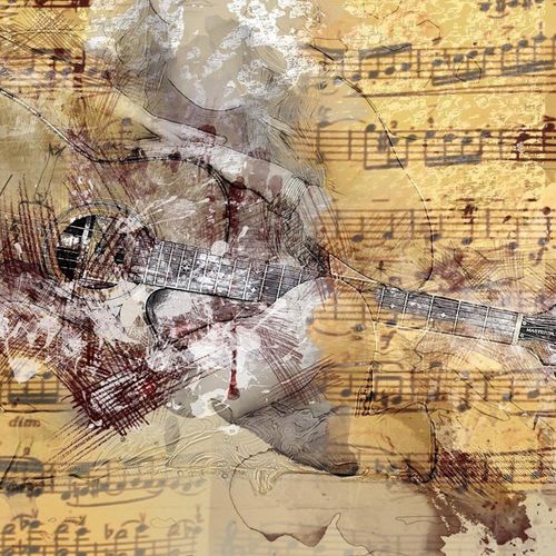 Tableau Bois Abstraction Avec Une Guitare 60 X 40 Cm Beige