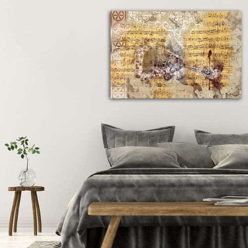 Tableau Bois Abstraction Avec Une Guitare 60 X 40 Cm Beige