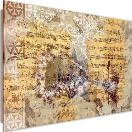 Tableau Bois Abstraction Avec Une Guitare 60 X 40 Cm Beige